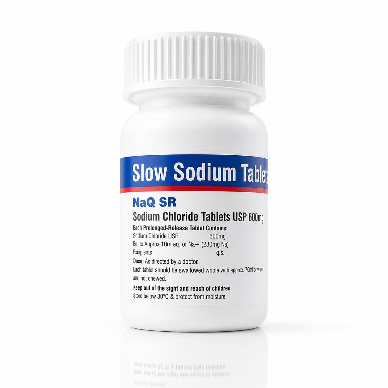 NaQ SR Slow Sodium Tablets — Sodium Chloride USP 600mg prolonged-release bottle, available in Kenya
